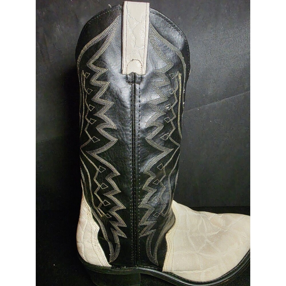 Vintage Texas Cowboy Boots Mens 9 EE USA Made Black Ivory Leather Western - Picture 13 of 15